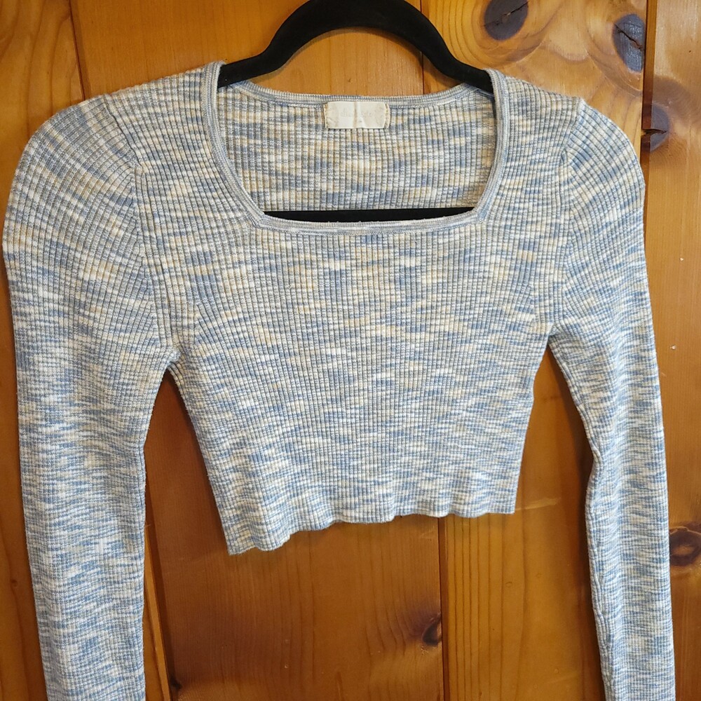 Altar'd State xs Long Sleeve Ribbed Knit Crop Top Square Neckline preppy casual